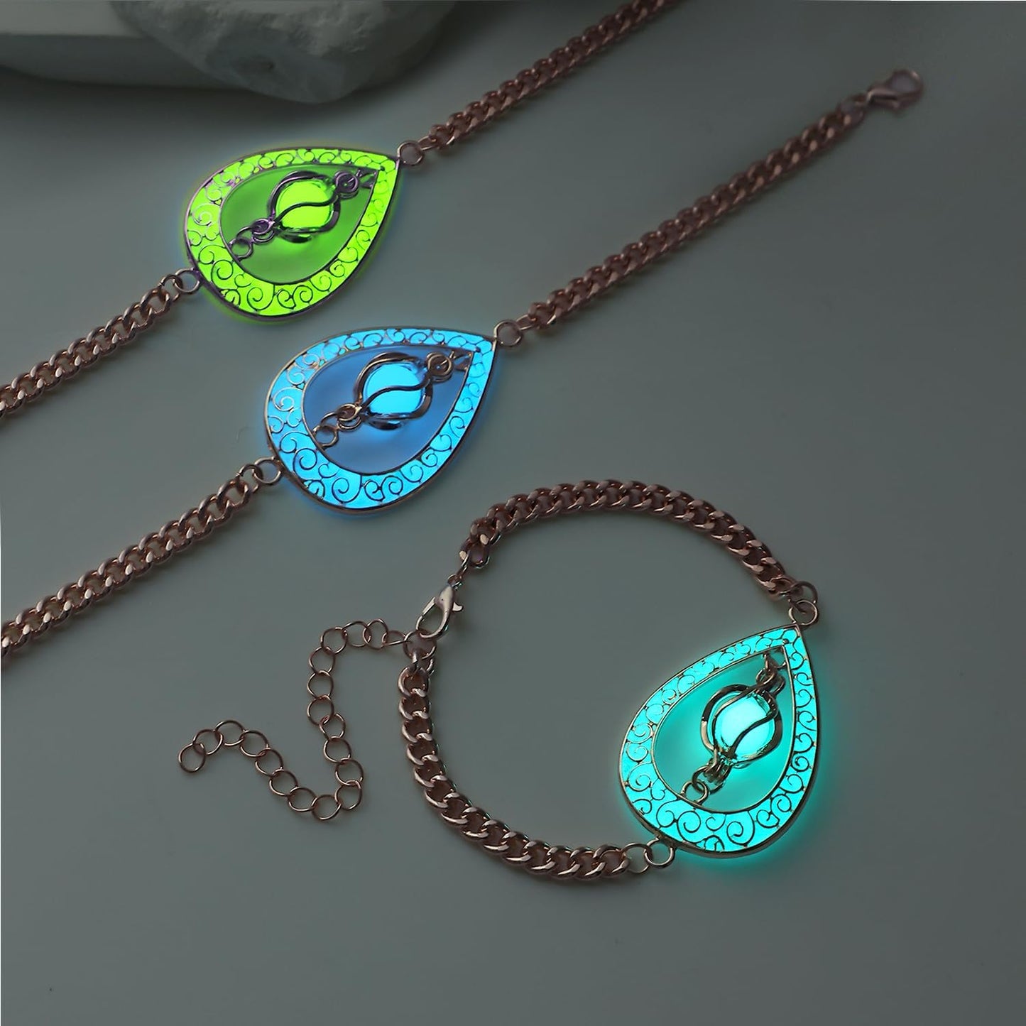 EEQQBZ Glow in The Dark Silver Teardrop shape bracelets,Fantasy Glowing Jewelry bracelets