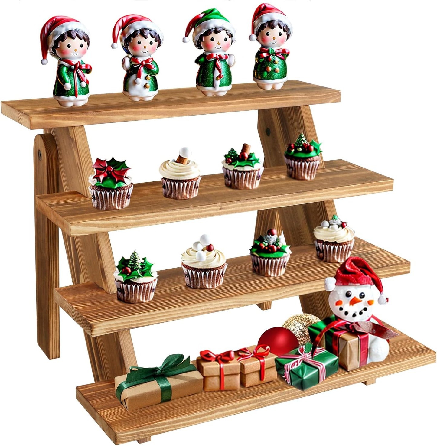 Wooden Cupcake Stand - 4 Tier Cupcake Display Stand, Rustic Tiered Display Stand, Tool Free Installation Cupcake Stand for Baby Shower Decorations Birthday Party Supplies