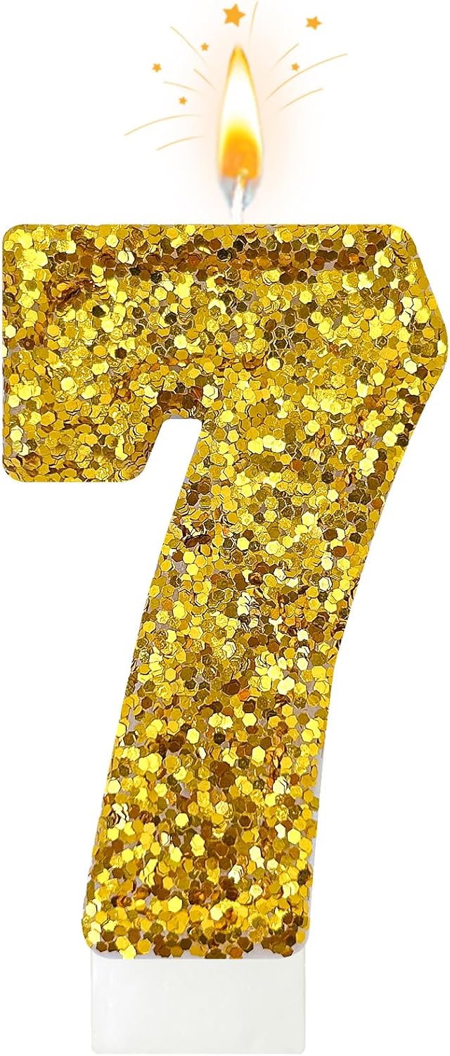 Birthday Number Candles, Glitter Number Candle Cake Decorations with Sequins, Cupcake Decorations for Girls, Women, Party Anniversary Celebrations (Number 6, Purple)