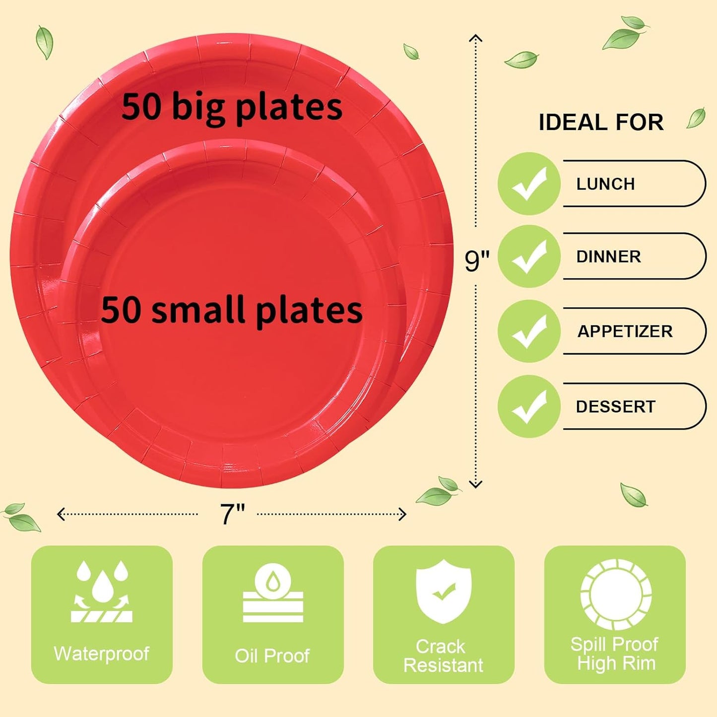 LANLISA 50 Pcs Pink Paper Plates Disposable, 25-9" & 25-7" Disposable Birthday Cake Dessert Plates For Valentines Day, Baby Shower, Easter Party, Mothers Day Party Supplies