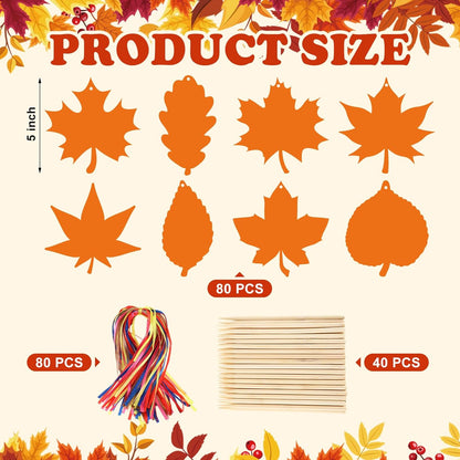 Frienda 80 Sets Fall Crafts Thanksgiving Scratch Crafts Colorful Color Scratch Maple Leaves Art Thanksgiving Arts and Craft for Classroom Activities Party Favors, 8 Design