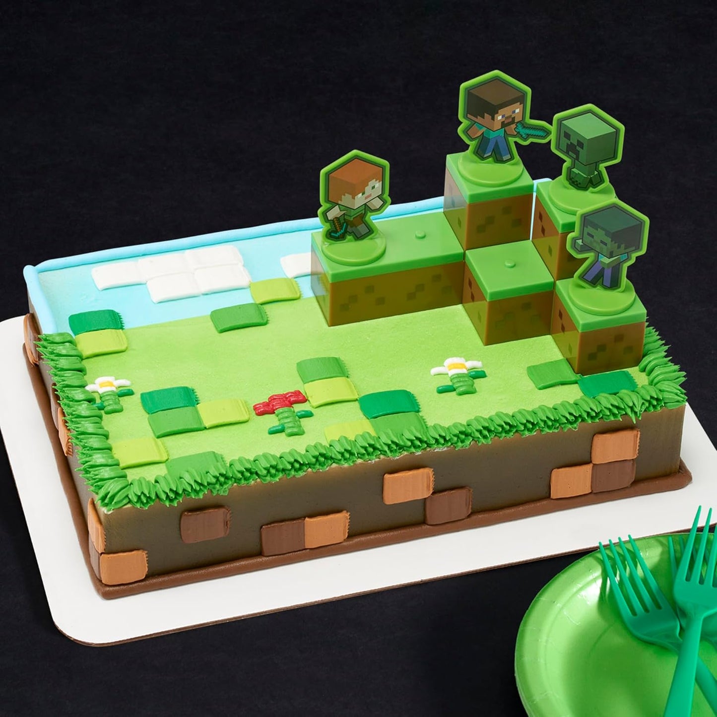 DecoPac Minecraft Lush Finds Rings, Cupcake Decorations Featuring Creeper, Alex, Steve and Axolotl! Multicolored 3D Food Safe Cake Toppers – 24 Pack