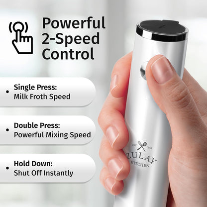 Zulay Kitchen Powerful Milk Frother Wand With Duracell Batteries - Ultra Fast Handheld Drink Mixer - Electric Whisk Foam Maker for Coffee, Lattes, Cappuccino & Matcha - Z1 Motor - Black - Colors D