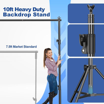 12 x 10ft Photo Video Studio Heavy Duty Backdrop Stand, Adjustable Photography Background Support Systemt Kit with Shock-Proof Spring, Carrying Bag, 6 Clamps