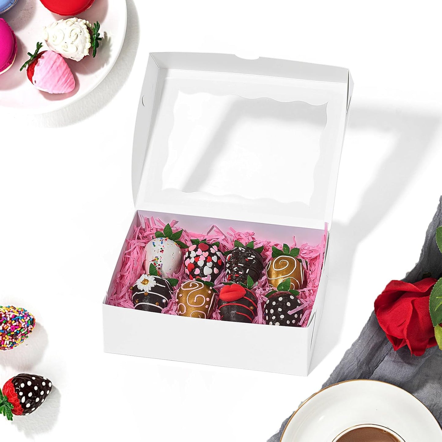 8PCS Brown Bakery Boxes with Window, 8x6x2.5 Inch Gift-Ready Pastry Box for Chocolate Strawberries, Macarons, Donuts, Truffles, Ores, Cookies, Donuts, Perfect for Different Holiday Celebrate