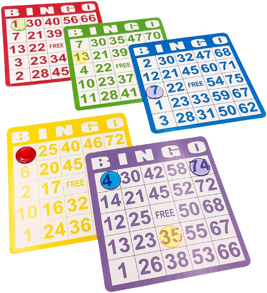 Yuanhe Bingo Cards Game Set - Includes 50 Bingo Cards,500 Colorful Transparent Bingo Chips and Deck of Calling Cards, Great for Adults Kids Family Game Nights, School Classroom Activity, Bingo Parites