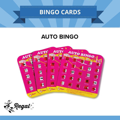 Regal Games Finger-Tip Shutter Bingo Cards with Sliding Windows - Auto Bingo Game Set - Assorted Travel Game for Adults & Kids - Reusable, No Chips & Daubers Needed - 4 Packs - Green