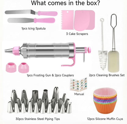 Dessert Decorating Syringe Set, Icing Piping Kit Stainless Steels Cake Decorating Tools 30 Piping Icing Nozzles Cupcake Decorating Kit - Black