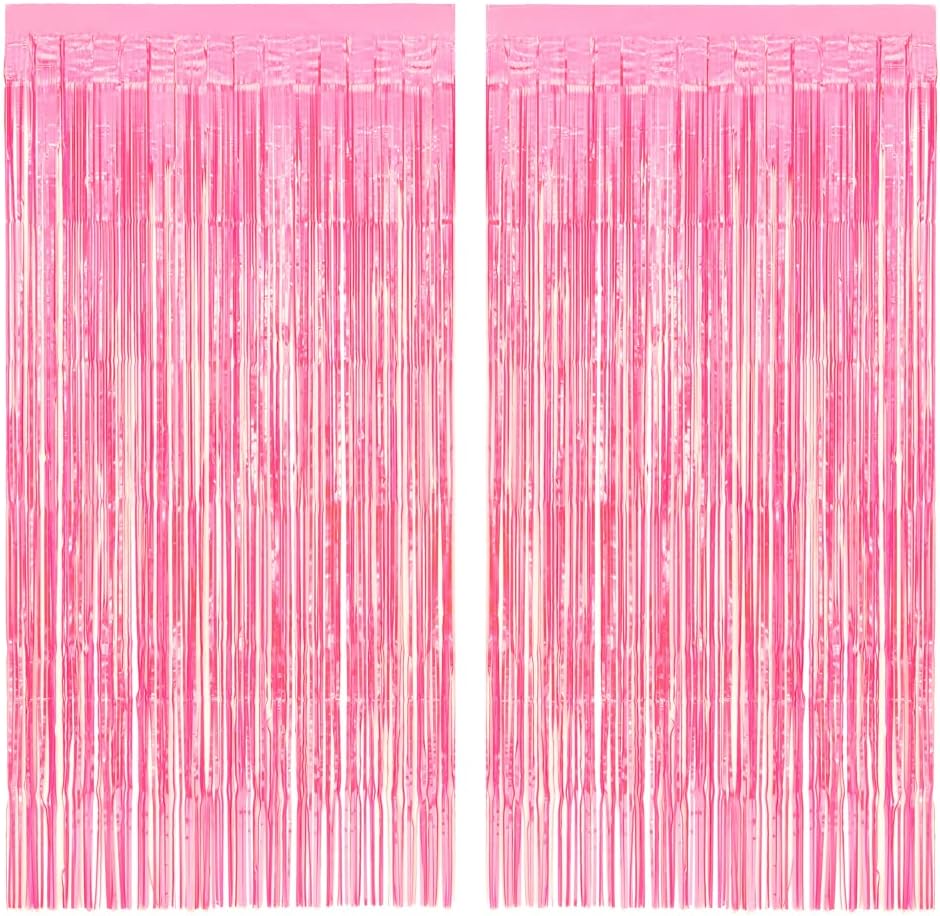 xo, Fetti Decorations Hot Pink Iridescent Fringe Foil Curtain - Set of 2 | Bachelorette Party Bridal Shower Backdrop, Wedding, Birthday Photo Booth