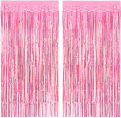 xo, Fetti Decorations Hot Pink Iridescent Fringe Foil Curtain - Set of 2 | Bachelorette Party Bridal Shower Backdrop, Wedding, Birthday Photo Booth