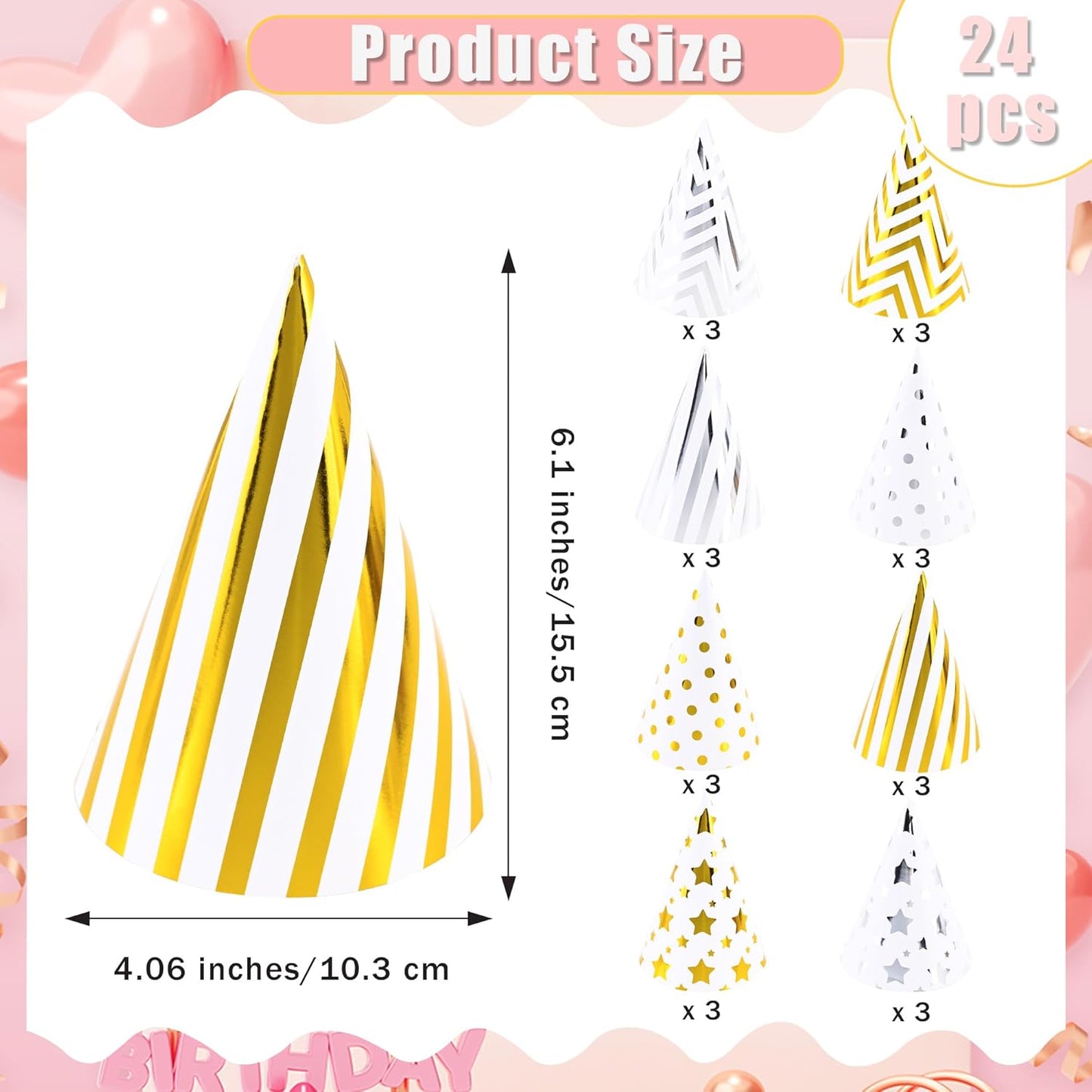 CANREVEL 24 PCS Pre-Assembled Party Hats for Adults, Party Decorations Supply Headwear Celebration for Women Men