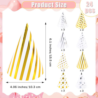 CANREVEL 24 PCS Pre-Assembled Party Hats for Adults, Party Decorations Supply Headwear Celebration for Women Men