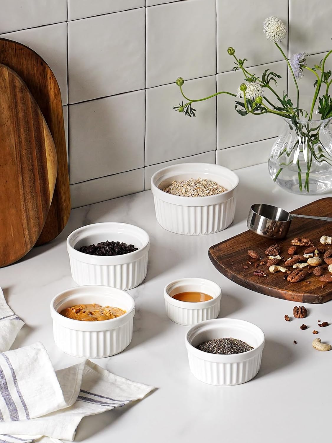 LE TAUCI Ramekins 4 OZ Oven Safe, Creme Brulee Ramekins, Pudding Custard Cups Souffle Ramiken, Dipping Sauce Dishes, Ceramic Ramekin Bowls Set of 6, White