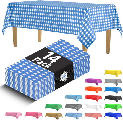 14 Pack Black 54 x 108 in. Rectangle Disposable Plastic Tablecloths - Smooth Decorative Covers for Parties, Weddings