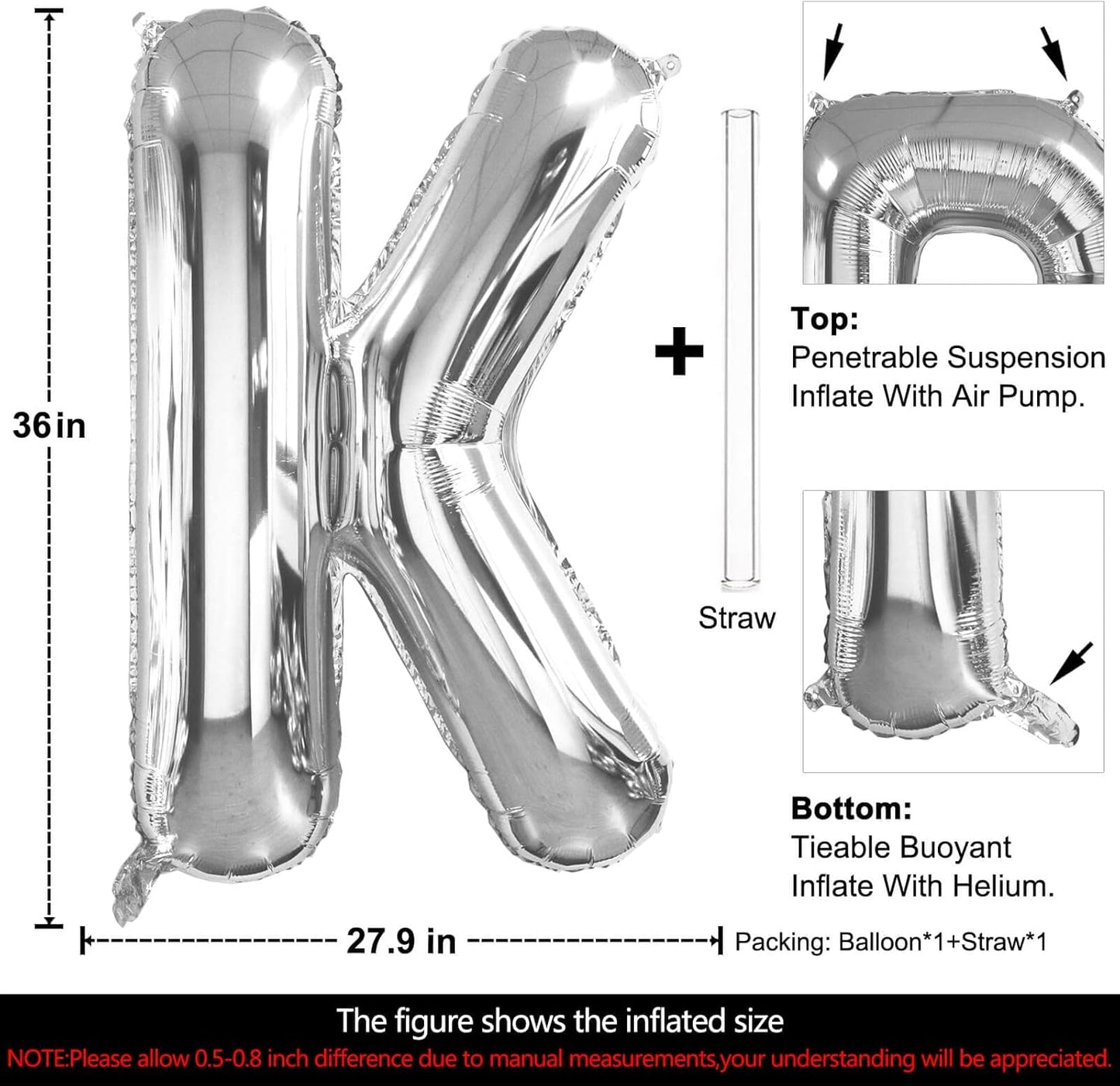 Lovoir 40 Inch Large Silver Letter M Balloons Big Size Jumbo Mylar Foil Helium Balloon for Birthday Party Celebration Decorations Alphabet Silver M