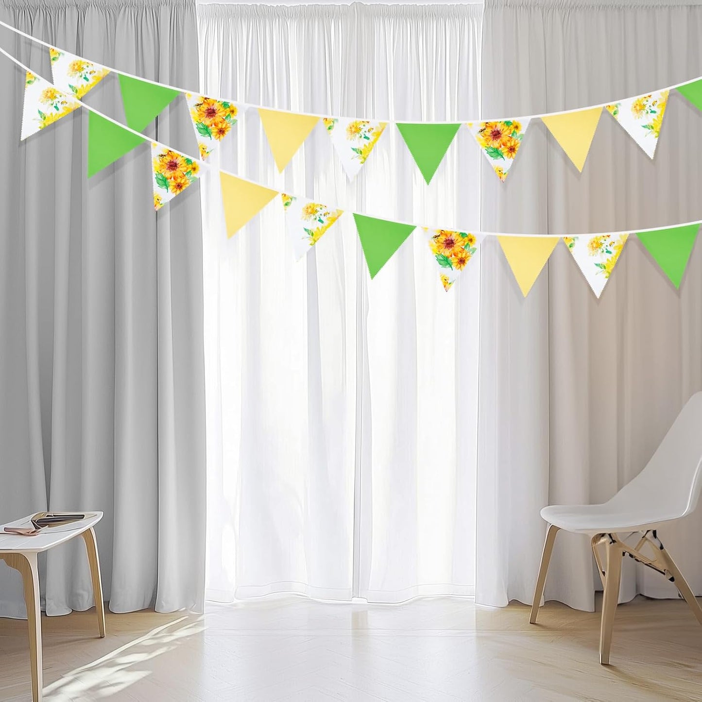 G2PLUS 39Ft Triangle Bunting Banner, 42Pcs Pink Floral Garland Pennant Banner, Reusable Cotton Triangle Flags Party Decoration for Birthday, Wedding, Garden Tea Party, Baby Shower, Room Decor