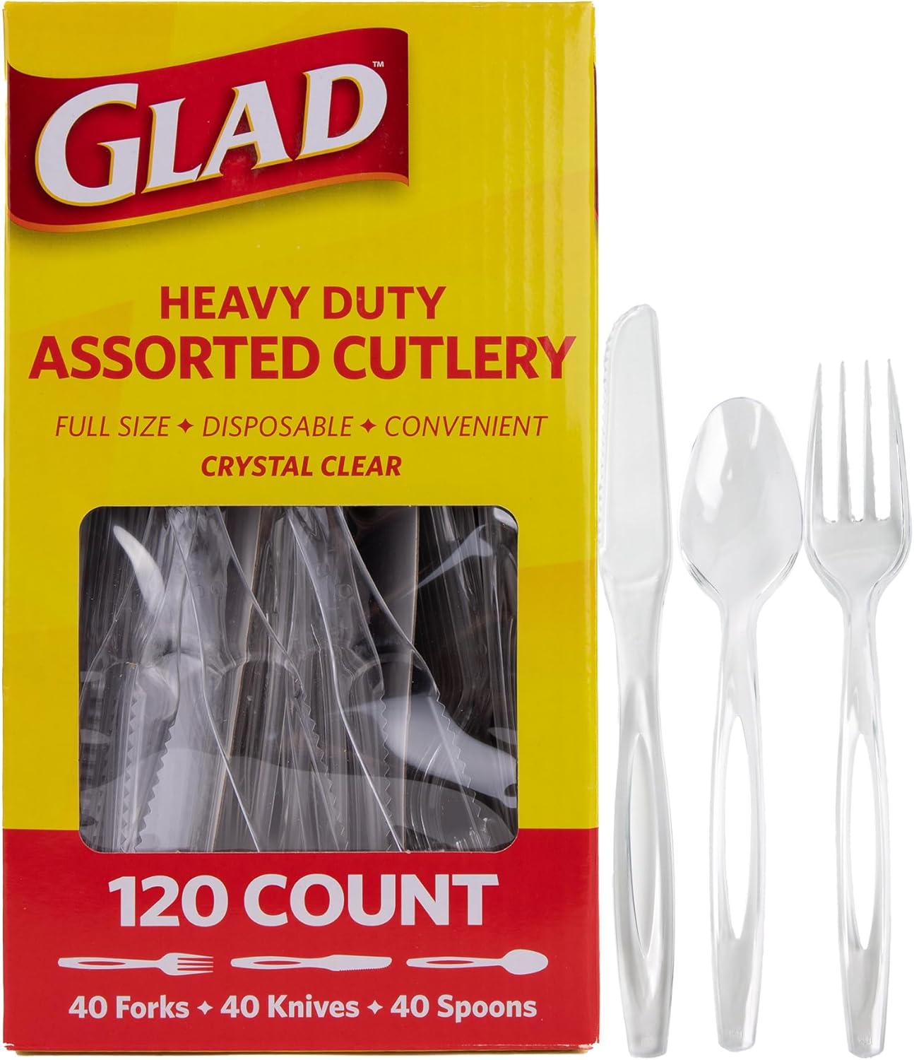 Glad Clear Disposable Cutlery Set with Heavy Duty Plastic Forks, Knives, and Spoons, Reusable Dishwasher Safe Plastic Utensils for Parties and Everyday Use, 240 Count
