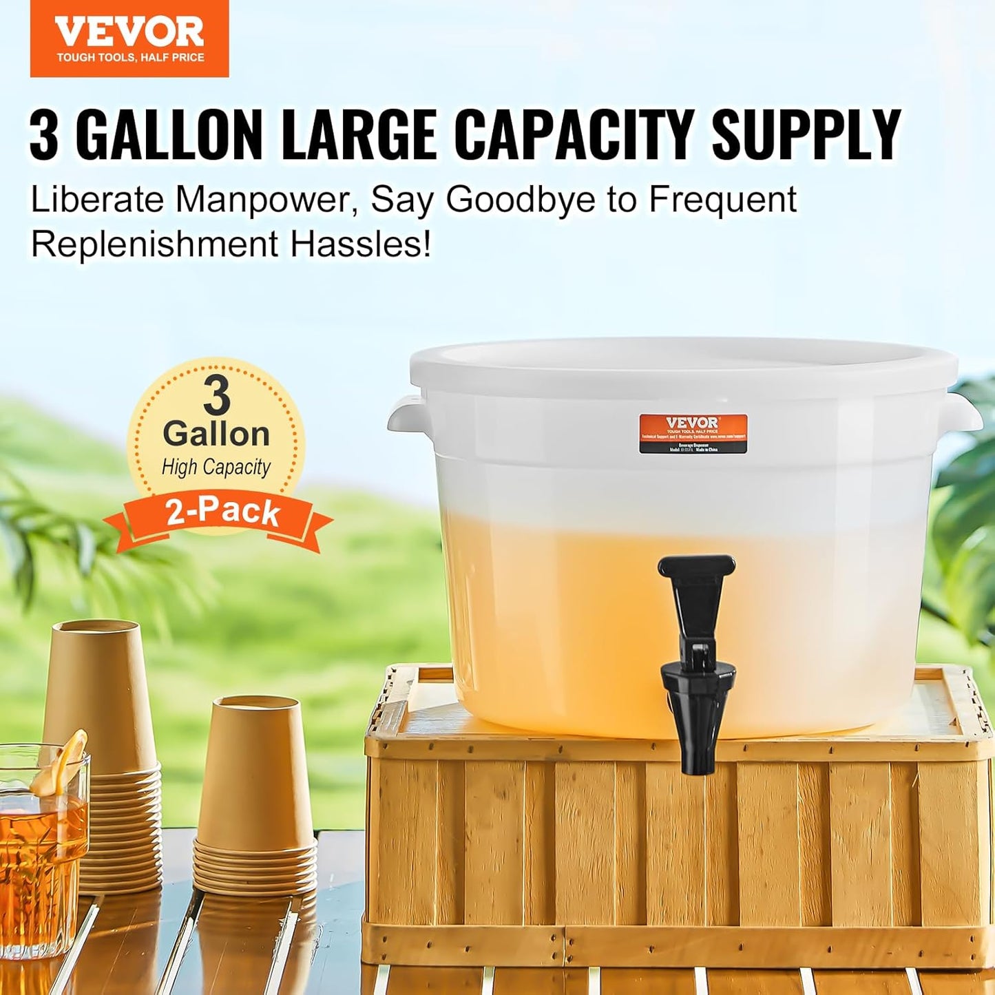 VEVOR Beverage Dispenser, 5 Gallon *2 Drink Dispensers for Parties, Plastic Juice Dispenser with Spigot and Lid, Iced Tea Lemonade Juice Water Dispenser, for Restaurants, Hotels, Parties, 2 Pack