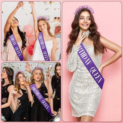 Birthday Sash & Crown for Women - Tiara Headband, Girls' Decorations Accessories