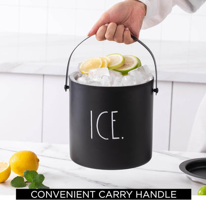 Rae Dunn Ice Bucket with Scoop - Stainless Steel Bucket with Handle, Lid and Ice Scooper - 4 Qt. Storage Bin for Ice Cubes for Bars, Parties, Backyard Barbeques, Picnics, and Camping (Sage)