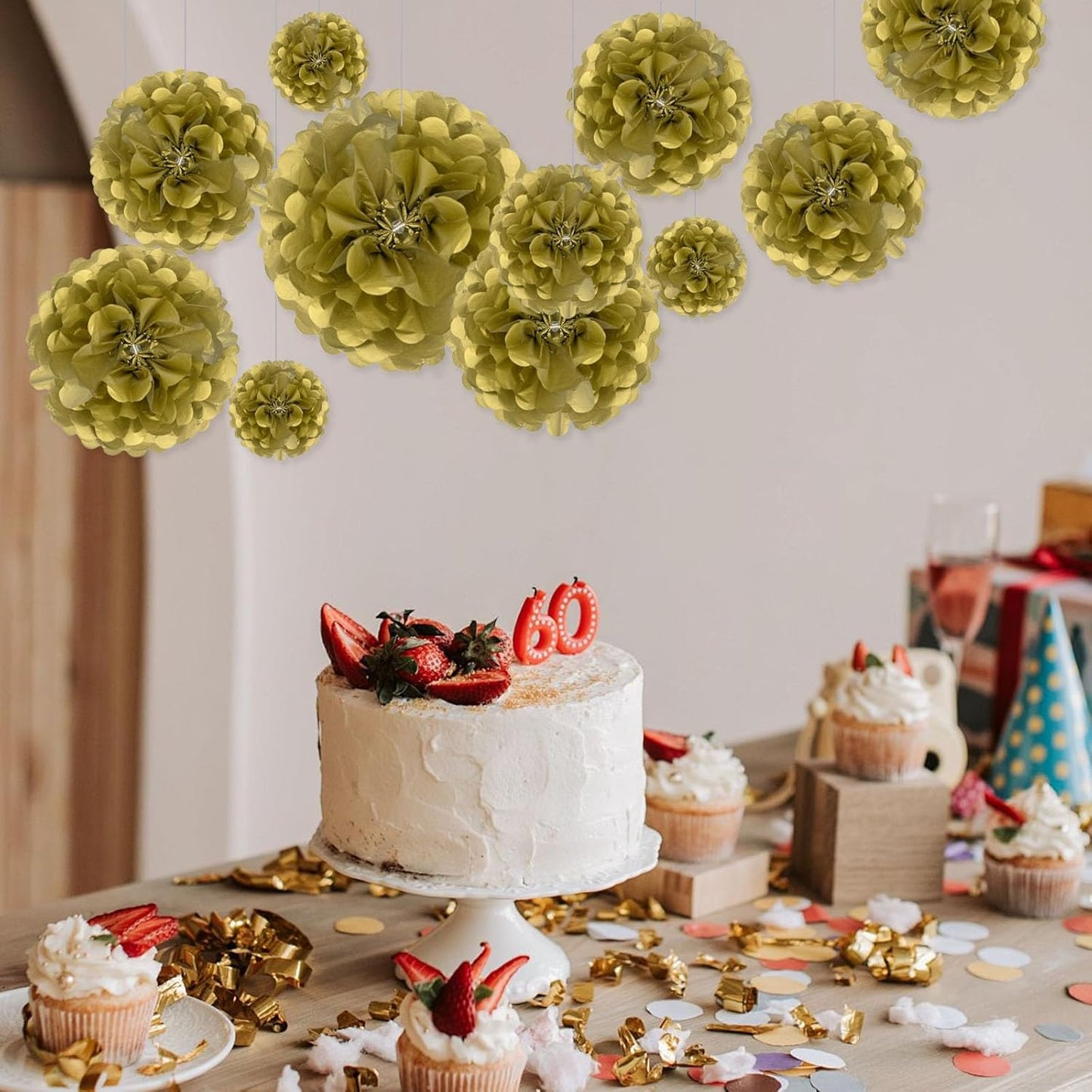 Tissue Paper Pom Poms, Pink Tissue Paper Flowers, Hanging Flower Balls for Weddings Fiesta Parties Birthday Baby Showers Classroom Bridal Shower Decoration (18Piece Set-6/10/12/14Inch)