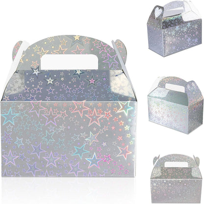 Naleyber Iridescent Star Party Favor Treat Box, 24pcs Holographic Gable Boxes for Candy Snacks Gifts, Shiny Goodie Boxes for Birthday parties