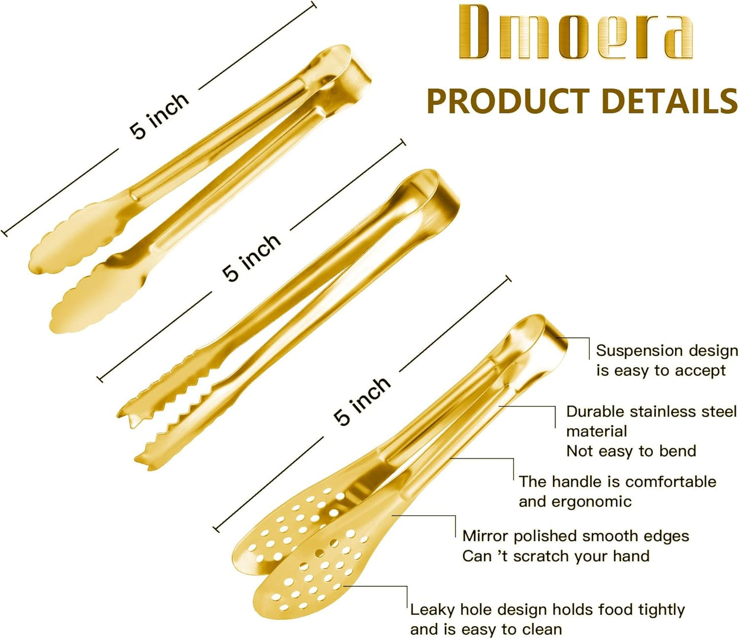 12 Pack Premium Small Serving Tongs, Dmoera Mini Stainless Steel Appetizer Tongs, 5Inch,5.2Inch(12.7cm)
