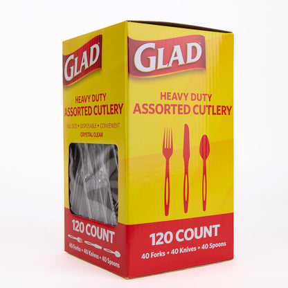Glad Clear Disposable Cutlery Set with Heavy Duty Plastic Forks, Knives, and Spoons, Reusable Dishwasher Safe Plastic Utensils for Parties and Everyday Use, 240 Count