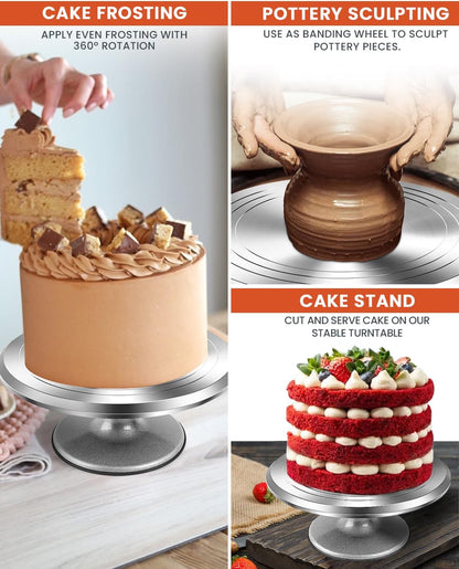 RFAQK 12 Inch Aluminum Alloy Revolving Cake Stand, Cake Turntable for Decorating Rotating Cake Stand for Cupcakes, Pastries and Cake Decorations