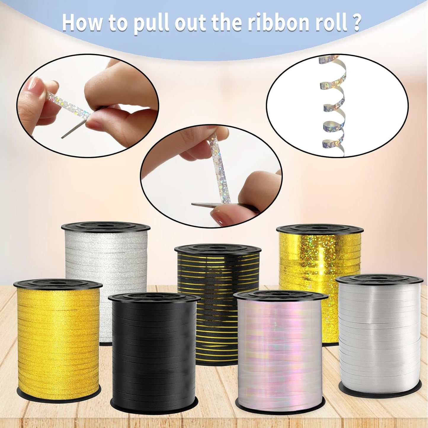 Rainbow Curling Ribbon, 500 Yard Metallic Shiny Curling Ribbon, 1/5" for Presents, Balloons, Parties & Festivals