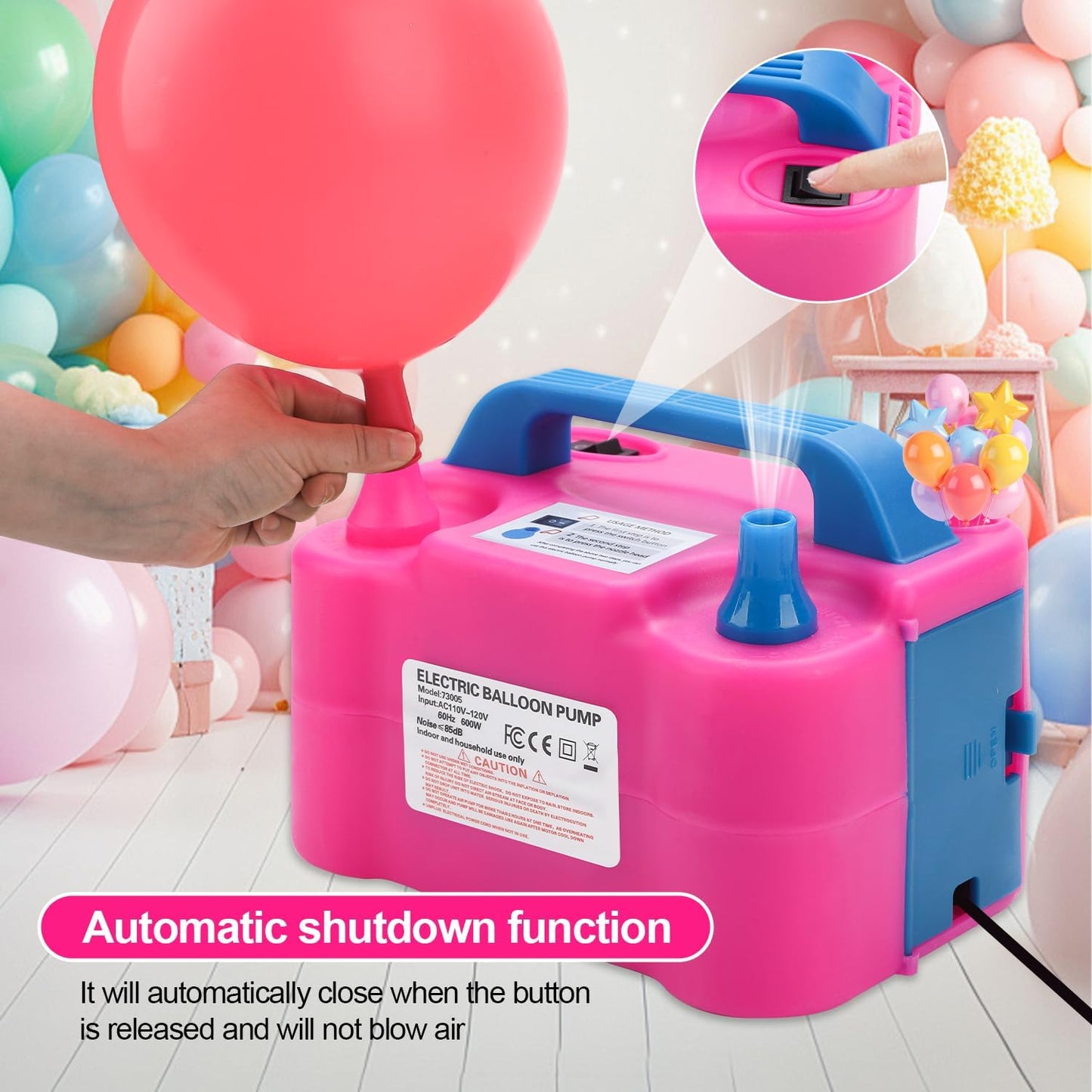 QIPUMP Balloon Pump Electric,110V 600W Balloon Blower Inflator Dual Nozzle Air Pump Balloons Inflator for Decoration, Party, Sport,Gifts:2 Balloon Tying Tools