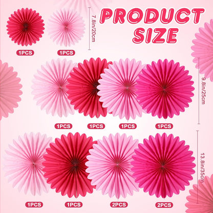 BestoFun 12PCS Paper Fans Hot Pink Party Decorations Tissue Paper Flowers Decorations Paper Fans Party Decorations for Girl Groovy Birthday Baby Shower Wedding Bachelorette Room Wall Hanging Décor