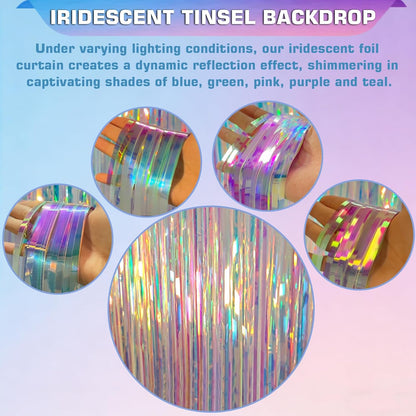 Melsan 2 Pack 3.2 ft x 8.2 ft Tinsel Foil Fringe Curtains Backdrop, Sparkle Metallic Foil Curtains for Party Photo Booth Props Decoration, Pinkish Purple