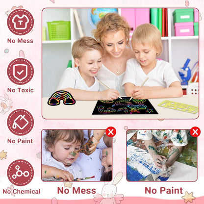 RMJOY Rainbow Scratch Paper Art for Kids: 50PCS Magic Arts Crafts Gifts Toys for Girls Boys Ages 3-12 Games Activities for Birthday Party Family Day Classroom Prizes Easter Basket Stuffers(Boys)