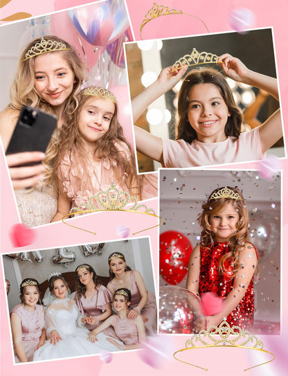 10 Pcs Crystal Crowns Headbands, Gold Princess Headband Rhinestone Crown Queen Headband with Comb for Women Princess Hair Accessories for Birthday Party, Wedding(Random)