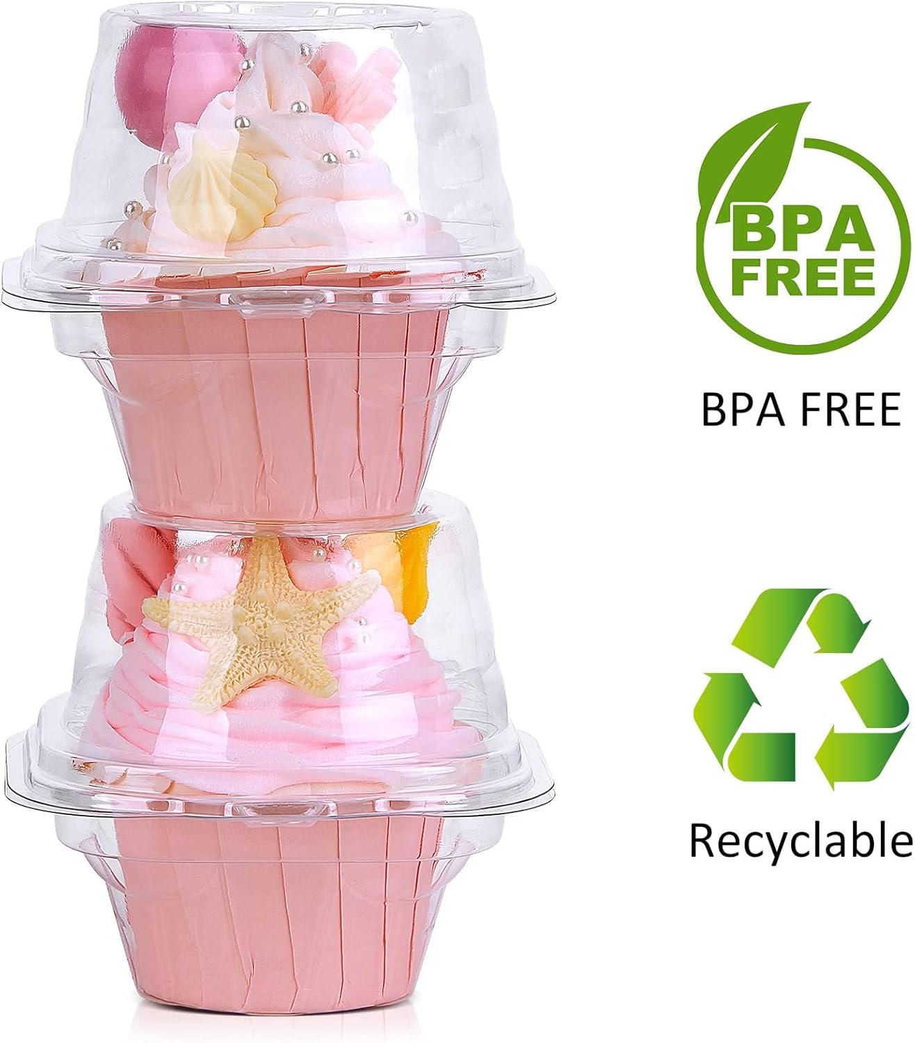 2 Cavity Cupcake Boxes-Stackable Regular Cupcake Carrier Holder, Thicker Clear Cupcake Boxes, Non-slip High Topping Cupcake Containers for Cupcakes, Muffins (50)