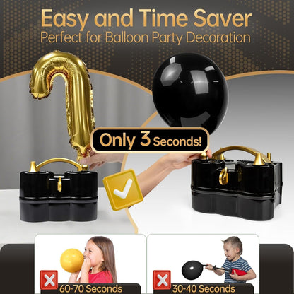 Bezente Balloon Pump Electric, 3-in-1 Portable Black Gold Electric Air Machine Balloon Pump Dual Nozzle Balloon Inflator for Inflatables and Latex 260q Foil Balloons