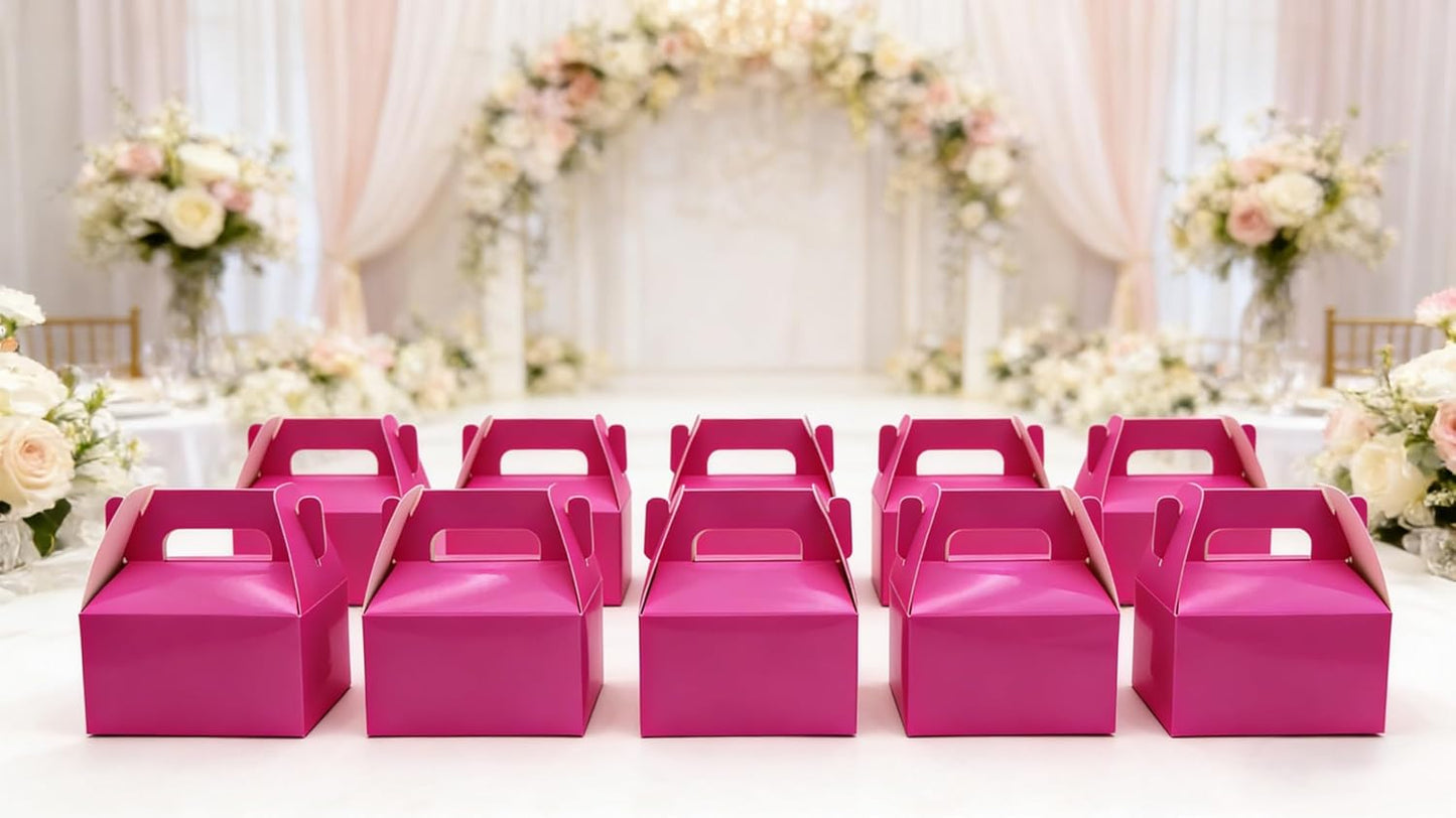 XAGLVV 24 Pack White Paper Gable Boxes,6.2 Inch Candy Boxes with Handle, Snack Party Favor& Gift Cookie bags for kids Birthday,Wedding, Baby Shower, Graduation.