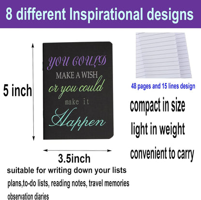YYaaloa 48pcs Mini Notepads Black Inspirational Pocket Notebooks, Happy Journal Small Notebooks Bulk for Party Office Home Coworkers Travel Gift Present Supplies (48pcs-8styles, Black Inspirational)