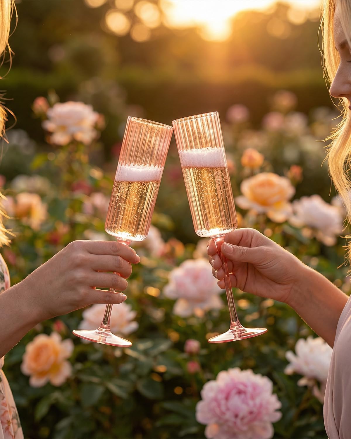Ciaell 24 Pack Plastic Champagne Flutes - 6oz Ribbed Disposable Champagne Glasses - Clear Vintage Mimosa Glasses with Long Stem, Elegant for Weddings, Birthdays, Party