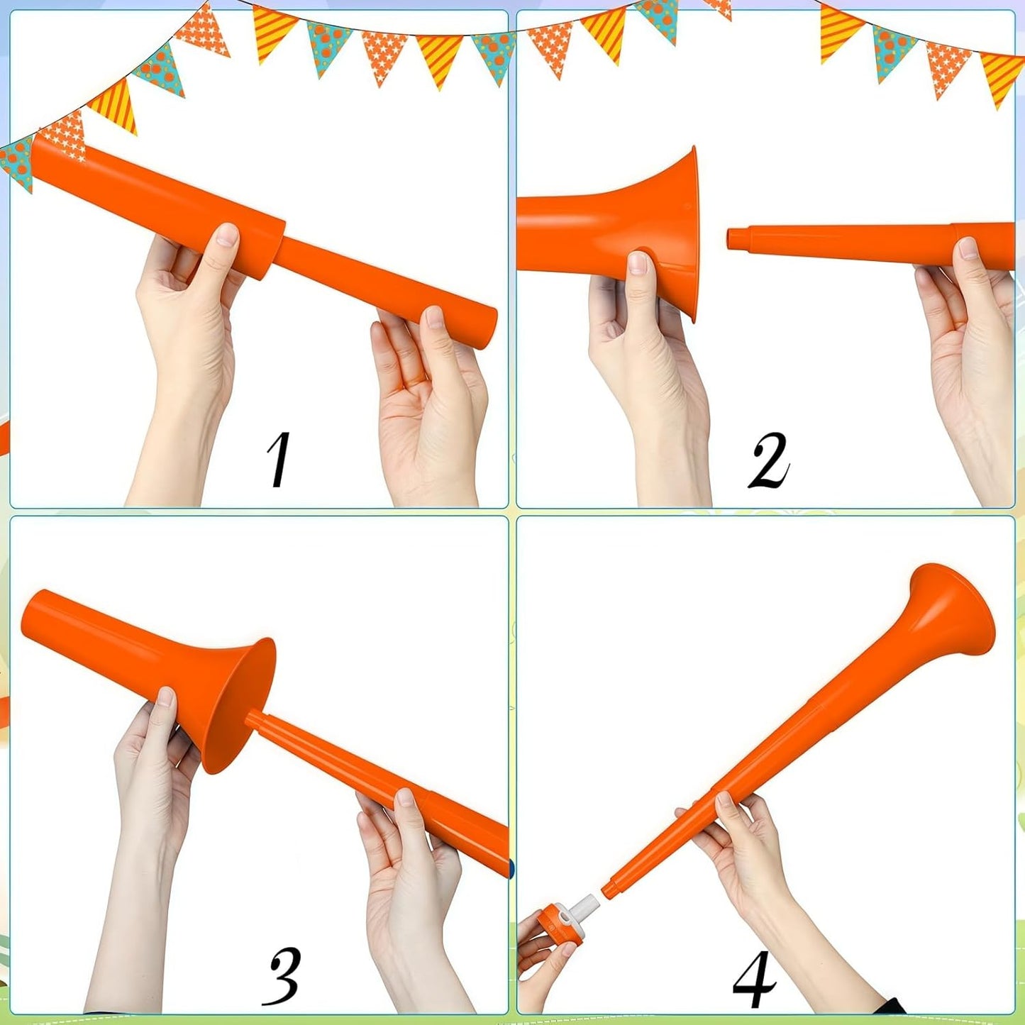 6 Pcs Stadium Horn for Adult, 21 Inch Vuvuzela Plastic Collapsible Cheering Trumpets for Sporting Events Football Carnival Party, Red