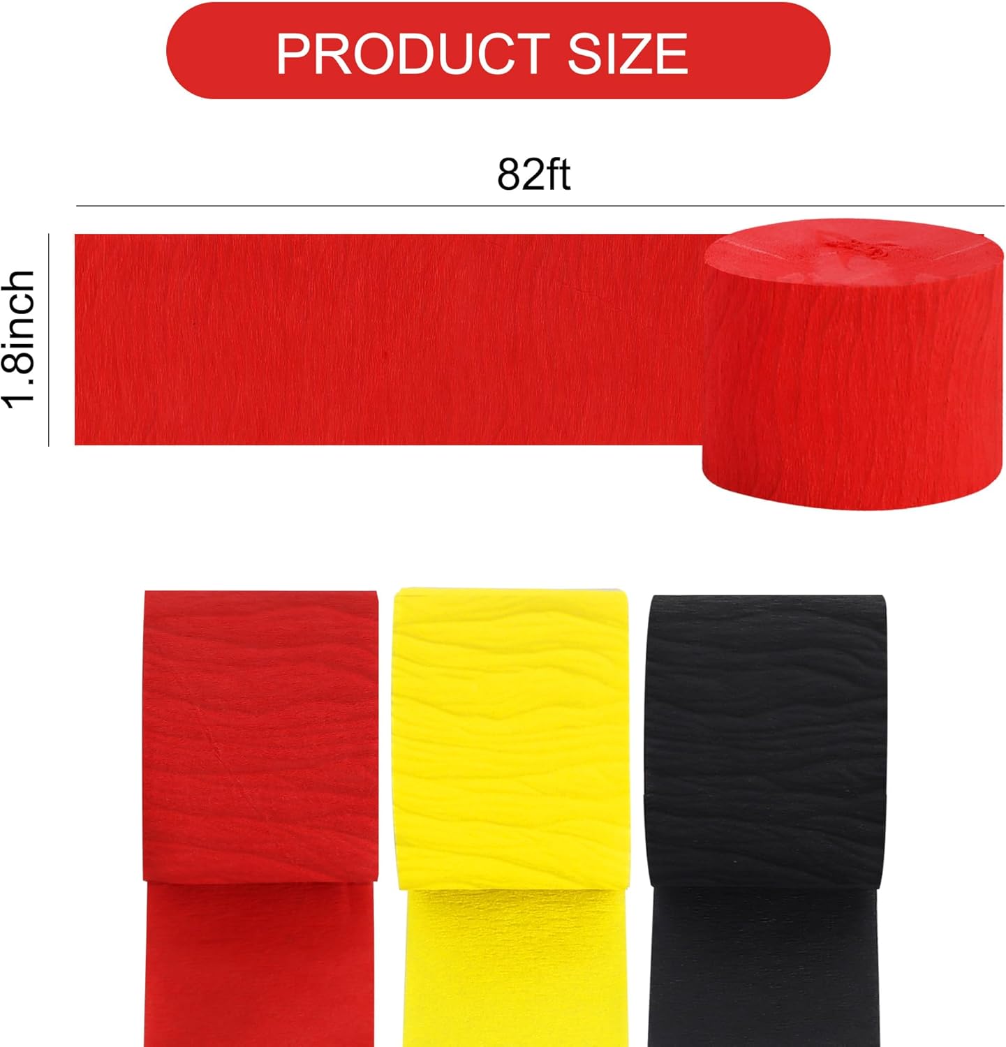 BEISHIDA 8 Rolls Red Yellow Blue and Green Crepe Paper Streamers for Carnival Circus Sesame Street Paw Party Decorations, Birthday DIY Craft Paper(1.8 Inch x 82 Ft/Roll)