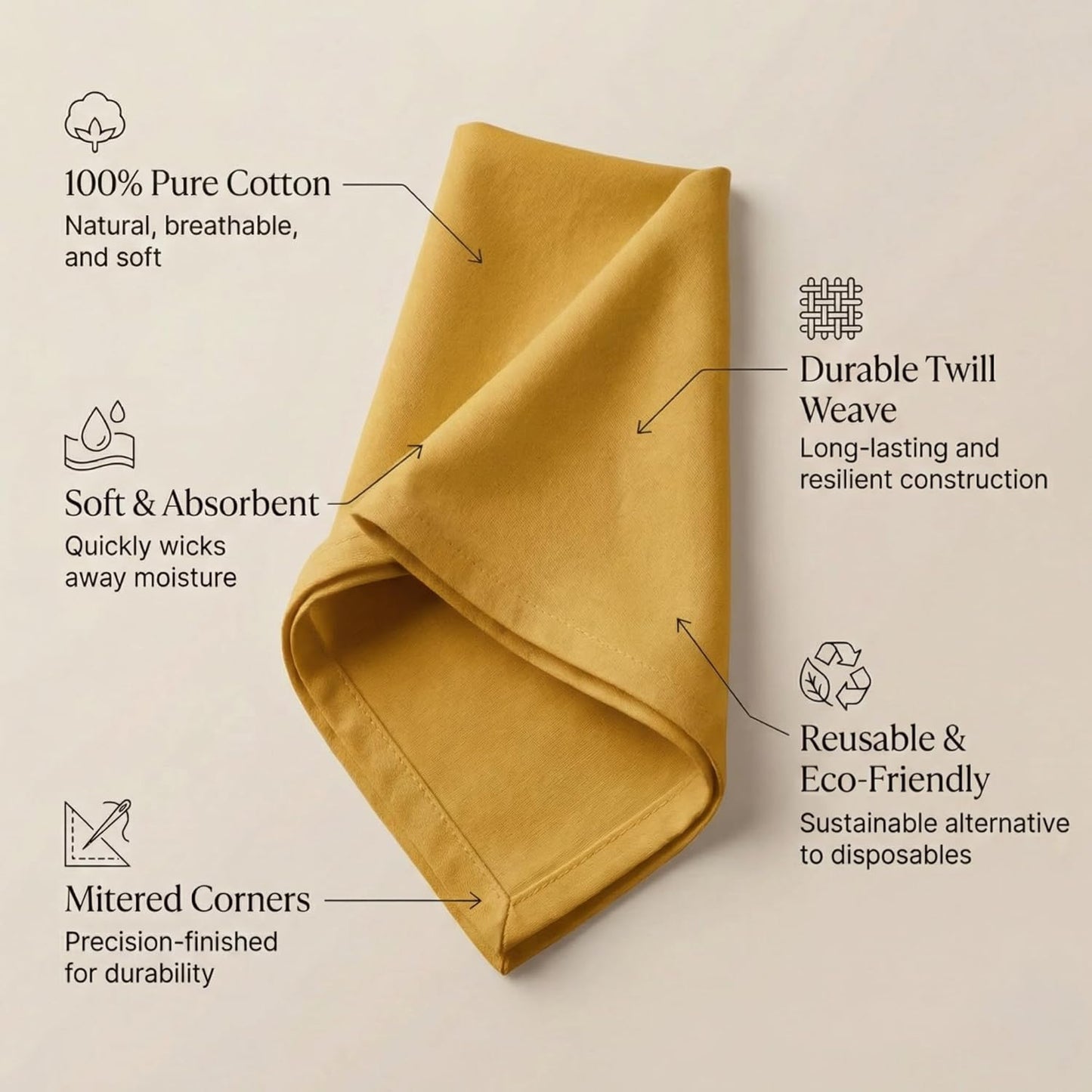 ACCENTHOME Natural Cotton Linen Napkin Set of 12 18x18 inch Dinner Napkins - Washable Soft Premium Hotel Quality Reusable Hemmed Edges Napkins Perfect Table Linens for Family Dinners, Weddings