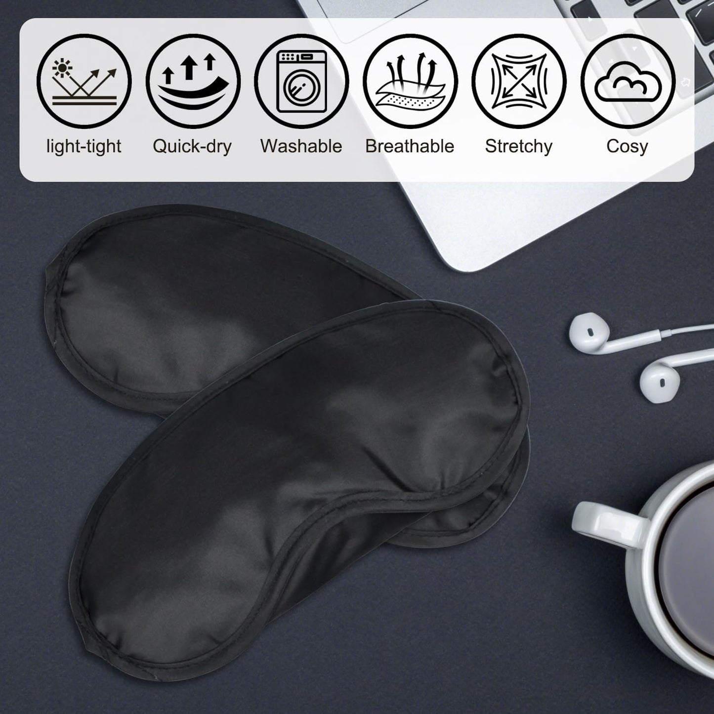 5 Pcs Sleep Mask, Eye Masks for Sleep, with Nose Pad and Elastic Strap for Blind Folds, for Adult Play, Travel Eye Mask, Sleeping, Team Building (Colorful, Medium(3.35x 7.28inch))