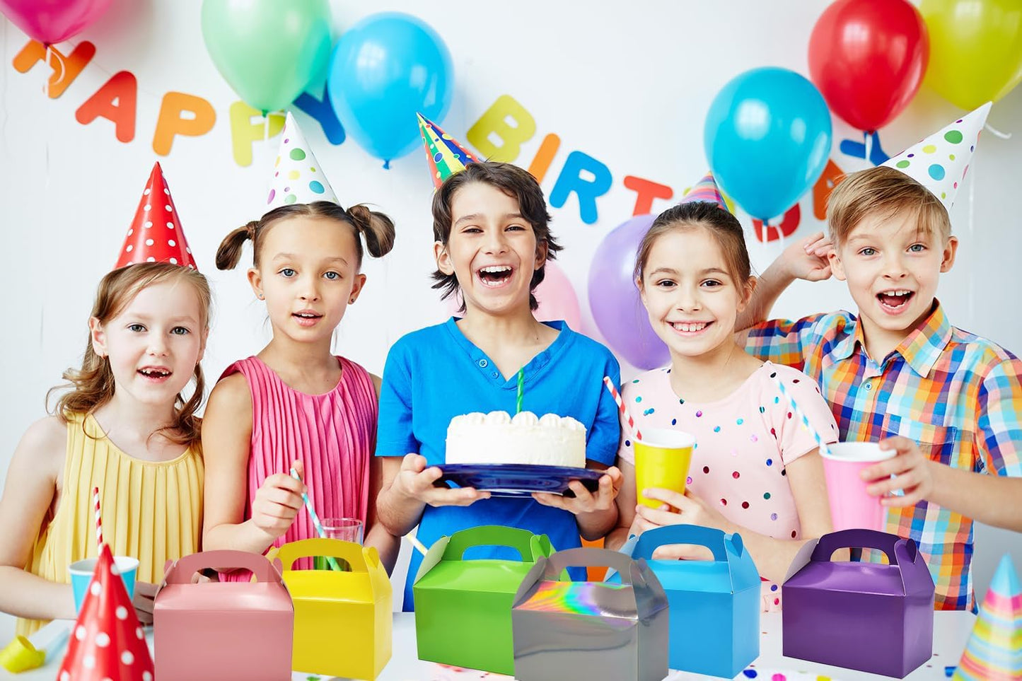 The Dreidel Company Gable Treat Boxes, Party Favors, 6.25" x 3.5" x 3.5" Inch Box, 25-Pack (Assorted)