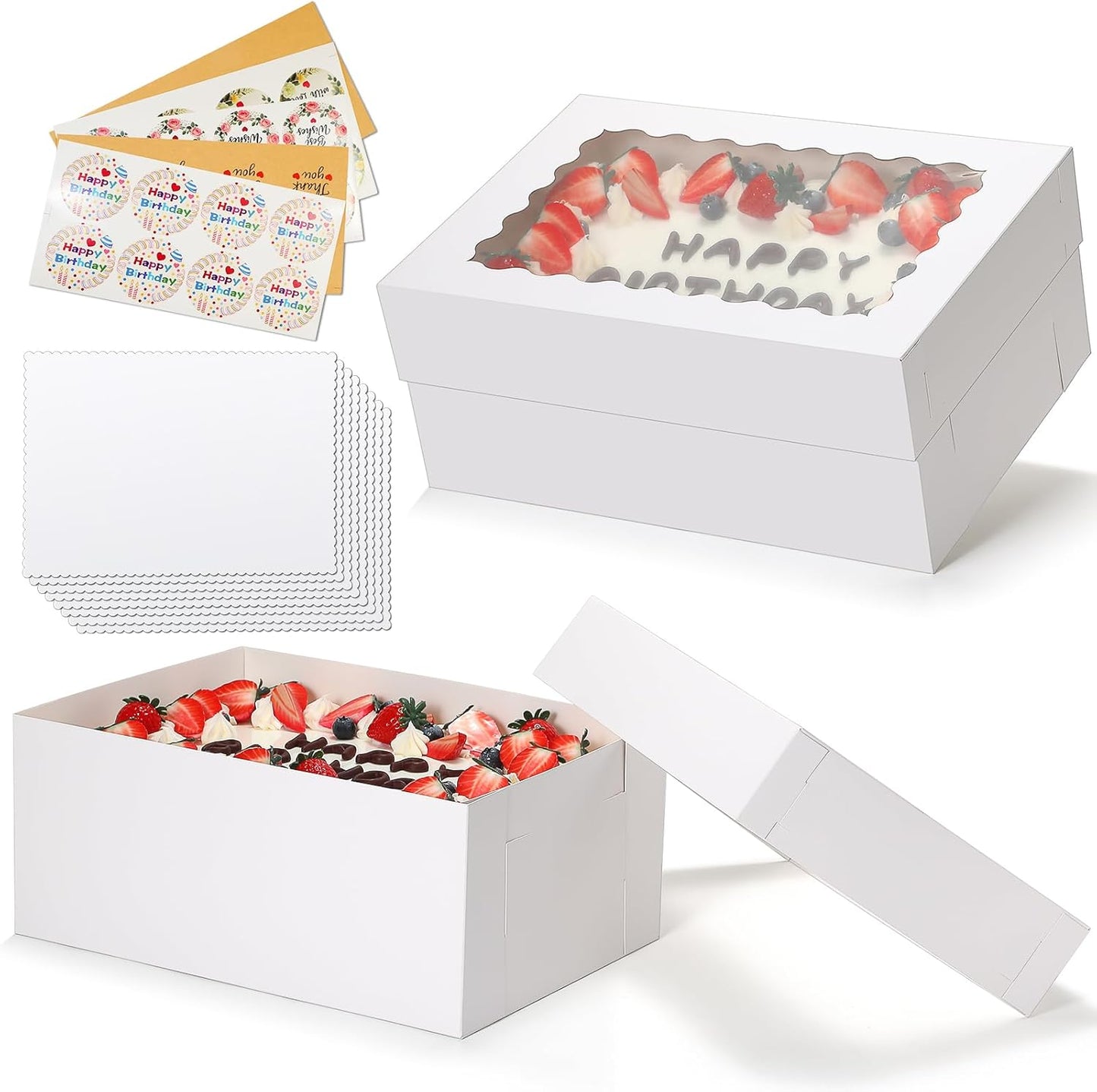 COTOPHER 50 Pcs Cake Boxes 8 Inch, 8x8x5 Inches Cake Containers (25 Boxes & 25 Boards), White Bakery Boxes with Windown for Cookies, Desserts, Cupcake, Pastries, Birthday, Wedding, Mother's Day