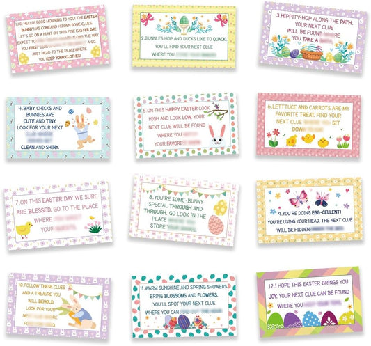 Gihyan Easter Party Games - Easter Bunny Scavenger Treasure Hunt Clues Cards - Easter Party Supplies Spring Party Decorations (16 Cards with Colourful Envelopes)-01