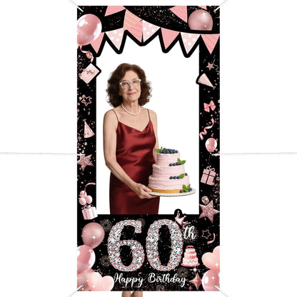 Pink 80th Birthday Neon Photography Banner Backdrop Glow Party Disco Dance Neon Theme Birthday Banner Photo Frame Props Props Selfie Background Face Cutout Photo Props Decoration