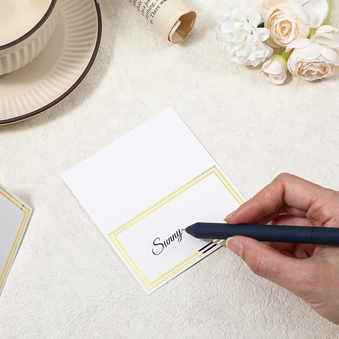 60-Pack Table Tent Cards,Elegant Table Name Cards,Gold Foil Food Card for Buffet Tables,2.2"x3.5" Menu Card for Buffets for Weddings, Dinner Parties & Tables Settings, Premium Matte Finish