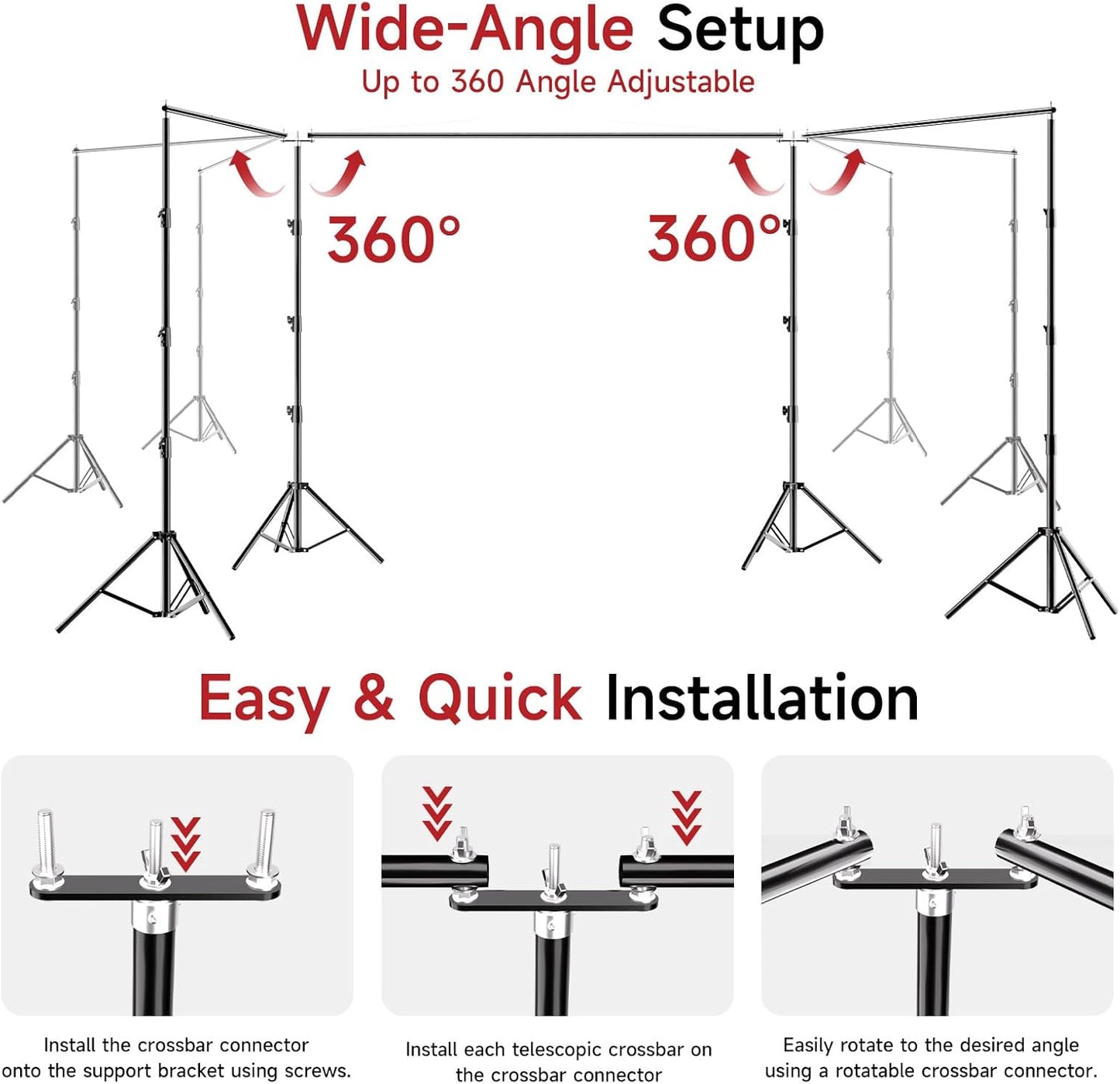 BEIYANG 6.5x6.5 FT Backdrop Stand, Adjustable Photo Background Stand Support kit with Carry Bag for Parties, Decoration, Wedding, Photo Video Studio Shooting
